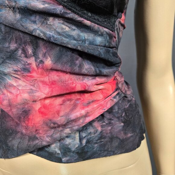 Y2K sleeveless Top Lace Trim Size S Gothic Fairy grunge whimsigoth V Neck Ruched - Picture 2 of 7